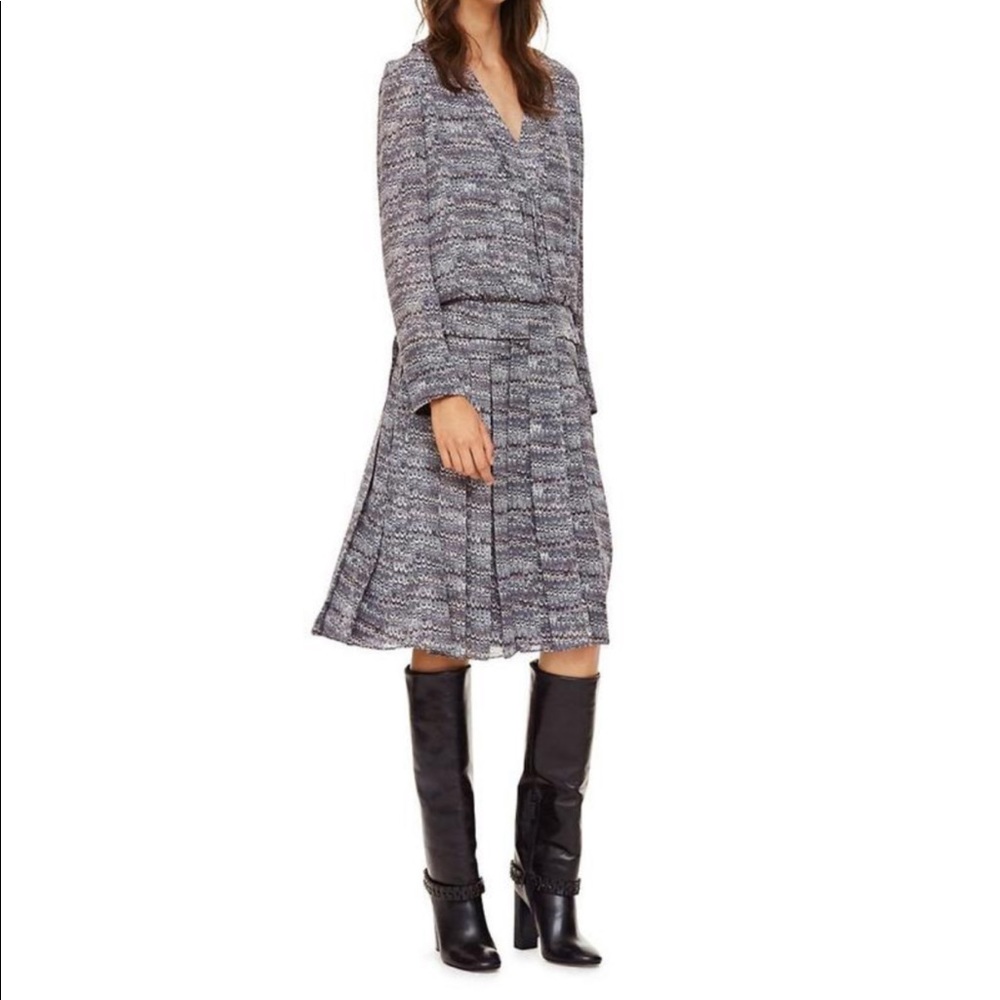Tory Burch Marled Pleated Silk Dress - Picture 1 of 8